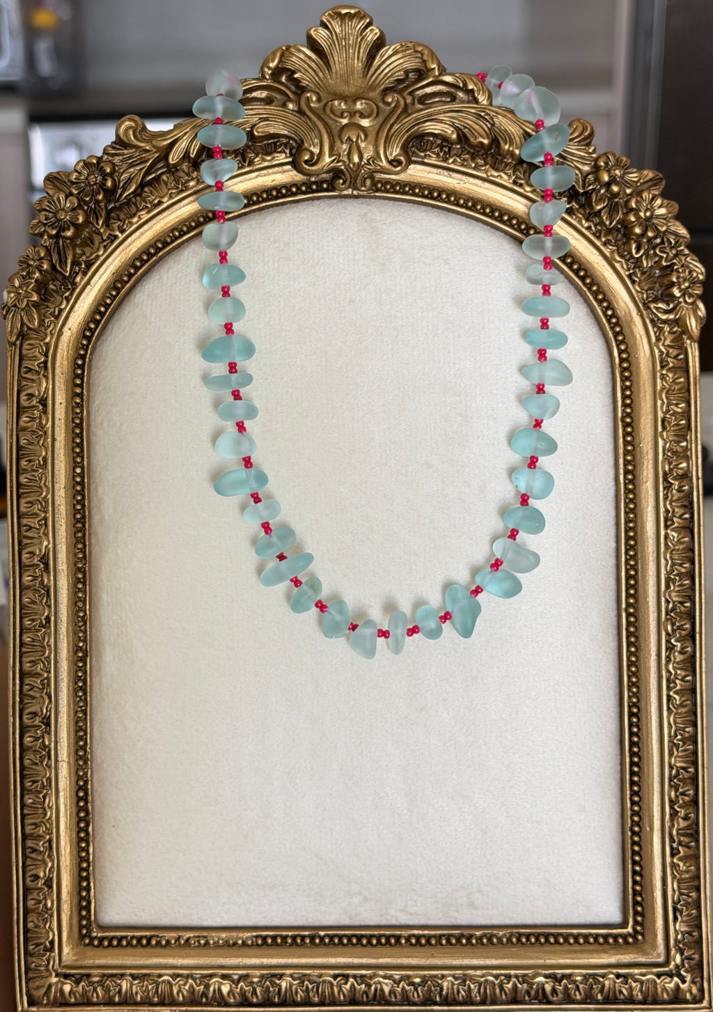 Frosted Blue & Cherry Pop Necklace