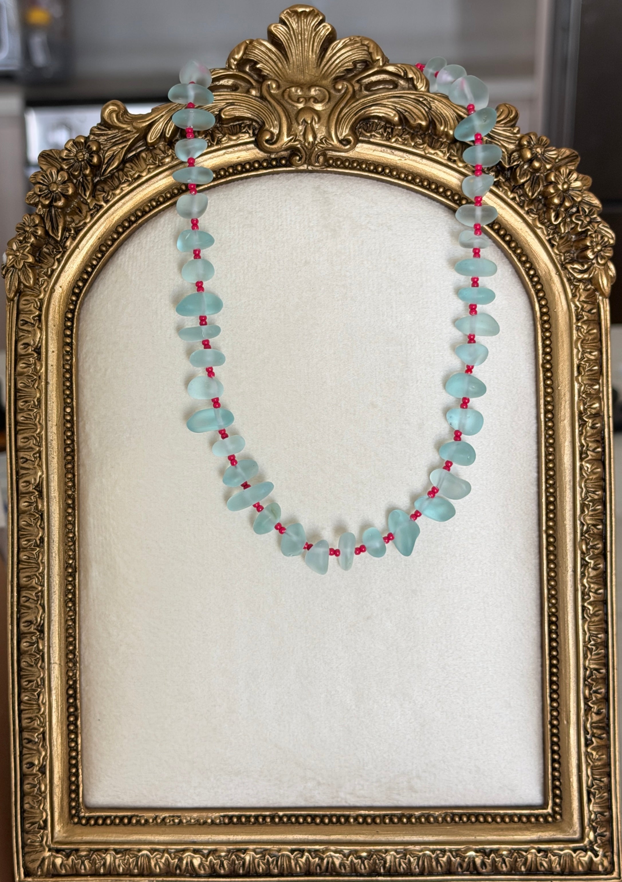 Frosted Blue & Cherry Pop Necklace